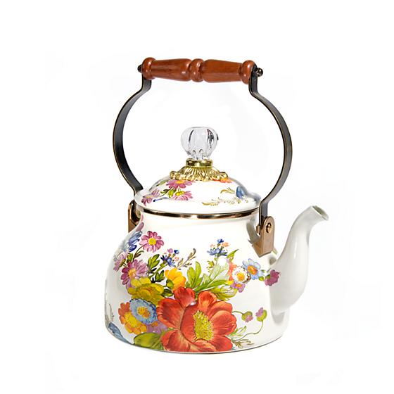 MacKenzie-Childs Flower Market 2 Quarts Tea Kettle - White