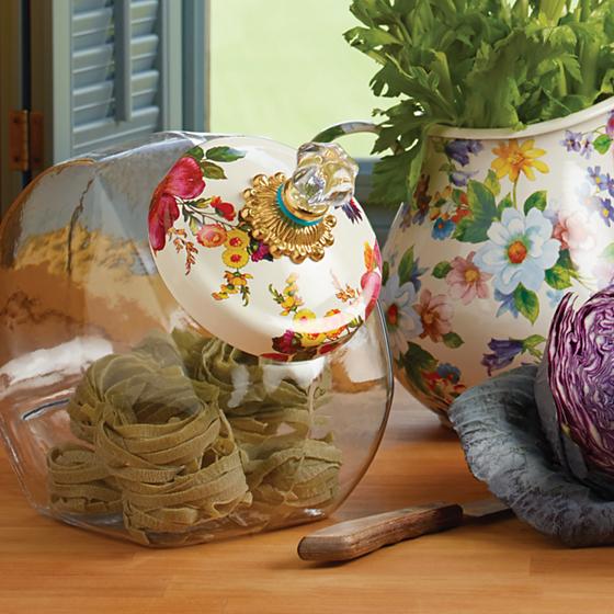 Mackenzie-Childs Cookie Jar with Flower Market Enamel Lid - White