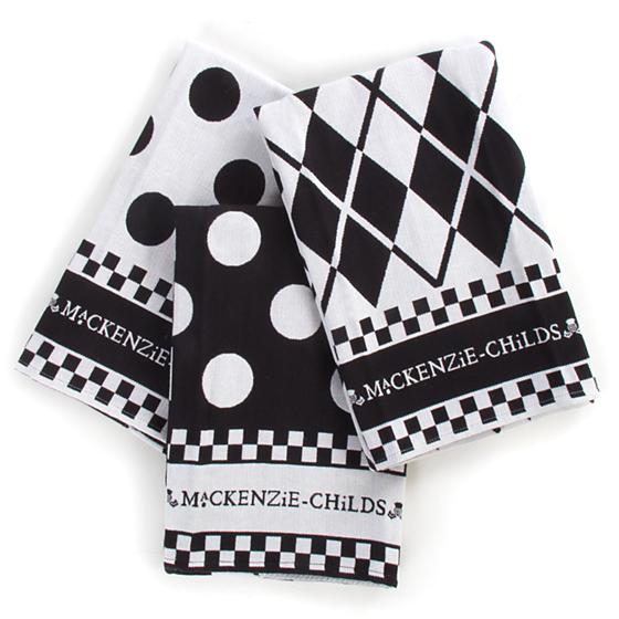 MacKenzie-Childs Black & White Dot Dish Towels - Set of 3